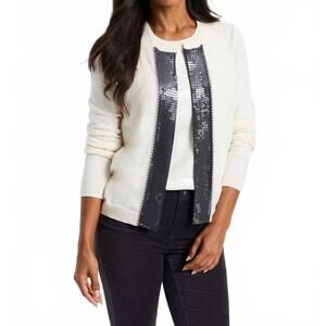 NEW NIC + ZOE sequin trimmed cardigan in cream